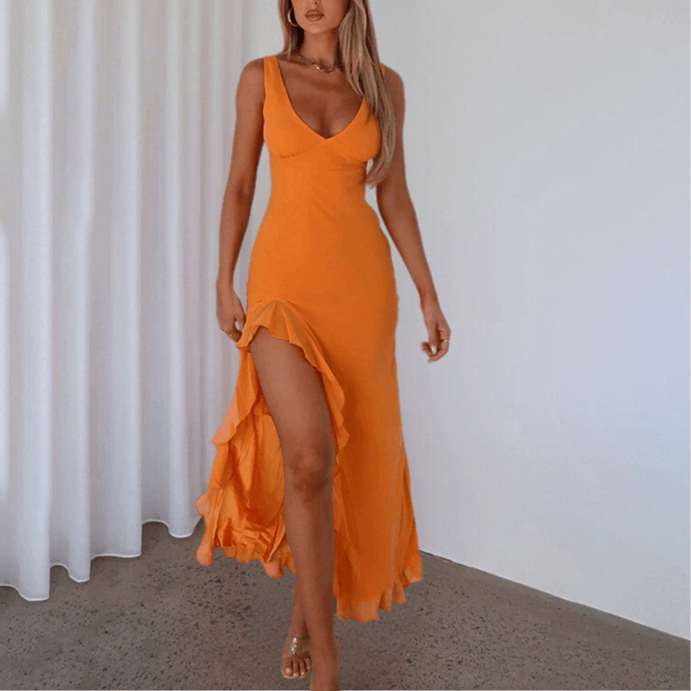 Avondjurk met Ruches en Split - CB - Dresses - Jurkjes.co