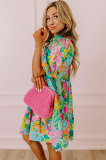 Babydoll Jurk met Kraag en Pofmouwen - Floral Dresses - Jurkjes.co