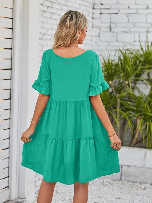 Babydoll Jurk met V-hals en Rimpelmouwen - Mini Dresses - Jurkjes.co
