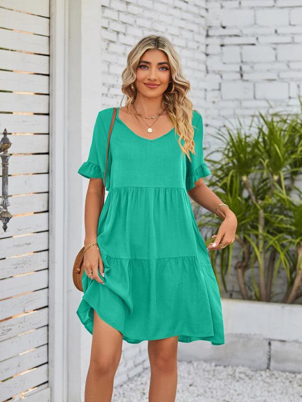 Babydoll Jurk met V-hals en Rimpelmouwen - Mini Dresses - Jurkjes.co