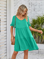 Babydoll Jurk met V-hals en Rimpelmouwen - Mini Dresses - Jurkjes.co