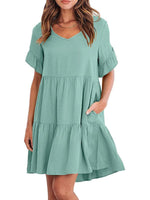 Babydoll Jurk met V-hals en Rimpelmouwen - Mini Dresses - Jurkjes.co