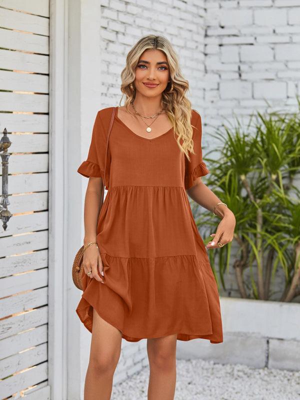 Babydoll Jurk met V-hals en Rimpelmouwen - Mini Dresses - Jurkjes.co
