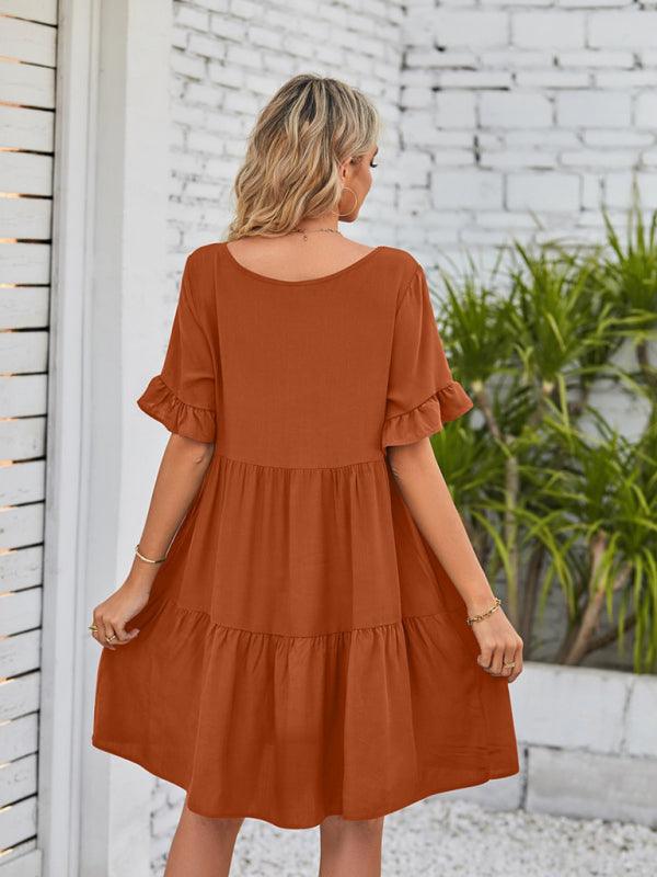 Babydoll Jurk met V-hals en Rimpelmouwen - Mini Dresses - Jurkjes.co