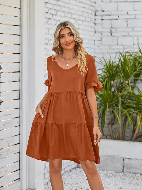 Babydoll Jurk met V-hals en Rimpelmouwen - Mini Dresses - Jurkjes.co