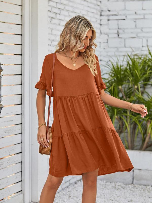 Babydoll Jurk met V-hals en Rimpelmouwen - Mini Dresses - Jurkjes.co