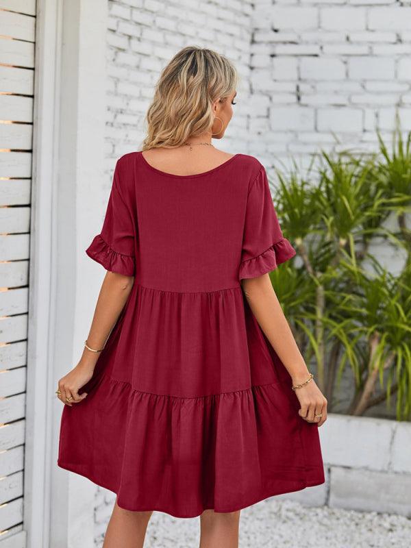 Babydoll Jurk met V-hals en Rimpelmouwen - Mini Dresses - Jurkjes.co
