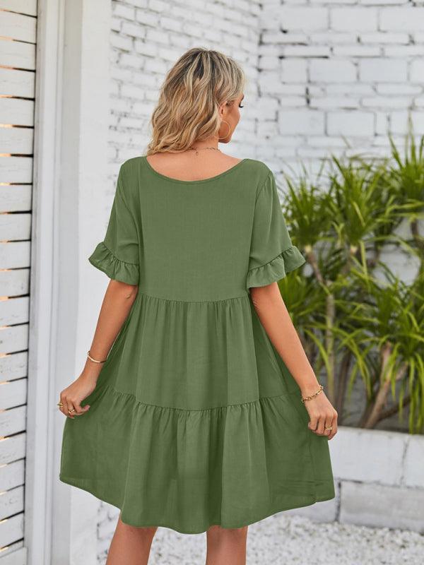 Babydoll Jurk met V-hals en Rimpelmouwen - Mini Dresses - Jurkjes.co