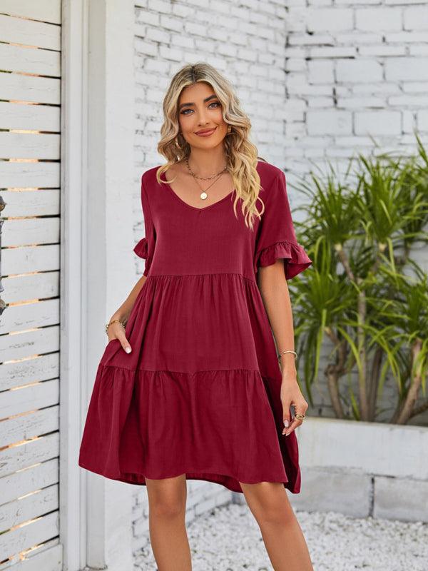 Babydoll Jurk met V-hals en Rimpelmouwen - Mini Dresses - Jurkjes.co