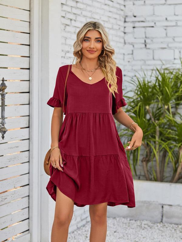 Babydoll Jurk met V-hals en Rimpelmouwen - Mini Dresses - Jurkjes.co