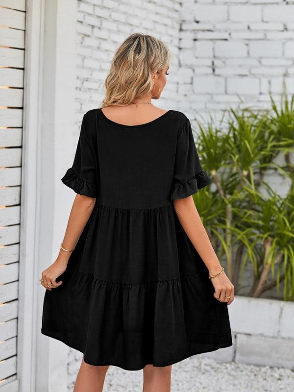 Babydoll Jurk met V-hals en Rimpelmouwen - Mini Dresses - Jurkjes.co