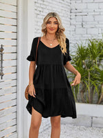 Babydoll Jurk met V-hals en Rimpelmouwen - Mini Dresses - Jurkjes.co