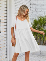 Babydoll Jurk met V-hals en Rimpelmouwen - Mini Dresses - Jurkjes.co