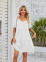 Babydoll Jurk met V-hals en Rimpelmouwen - Mini Dresses - Jurkjes.co