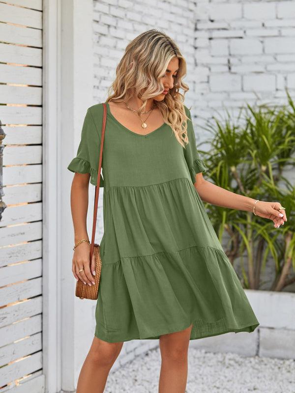 Babydoll Jurk met V-hals en Rimpelmouwen - Mini Dresses - Jurkjes.co