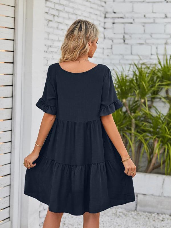 Babydoll Jurk met V-hals en Rimpelmouwen - Mini Dresses - Jurkjes.co