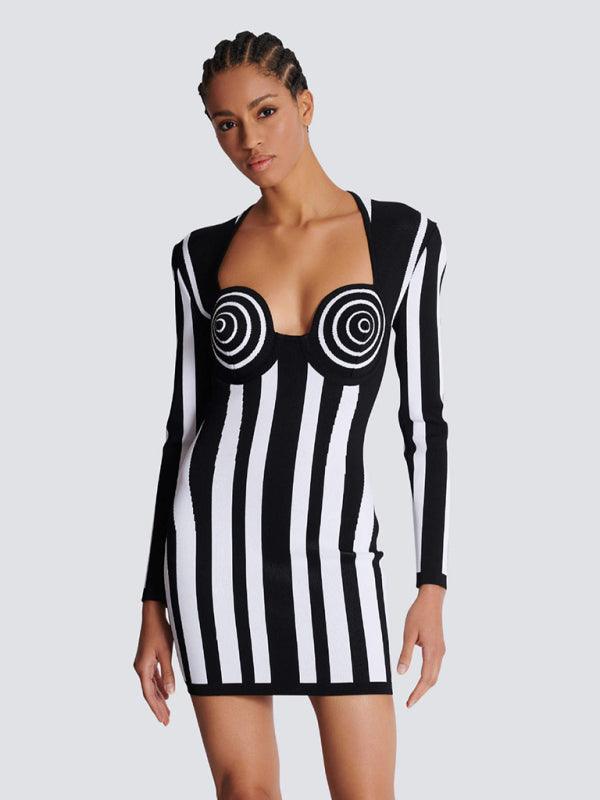 Bandage Jurk met Verticale Strepen - Mini Dresses - Jurkjes.co
