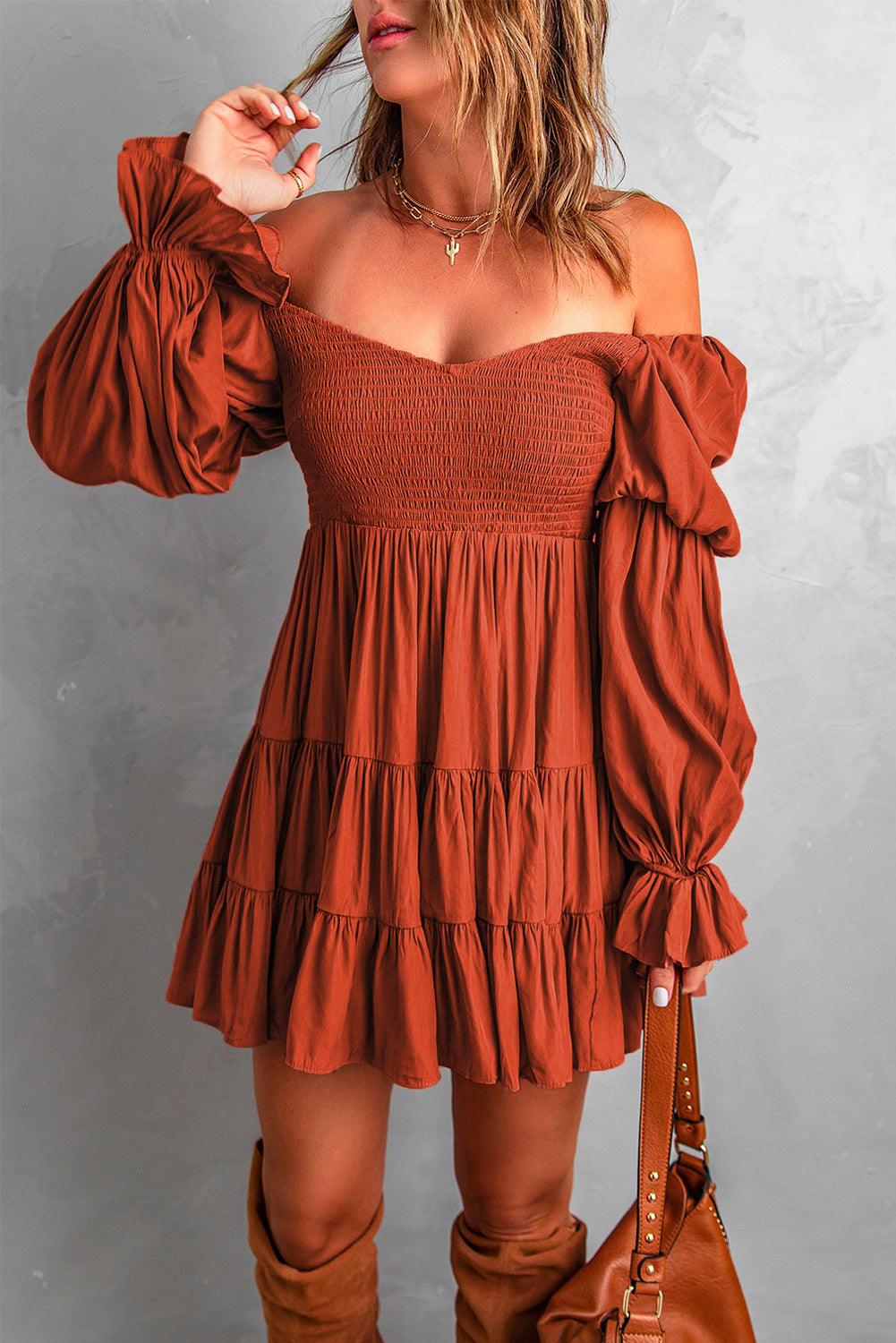 Black Boho Solid Shirred Ruffle Mini Dress - Mini Dresses - Jurkjes.co