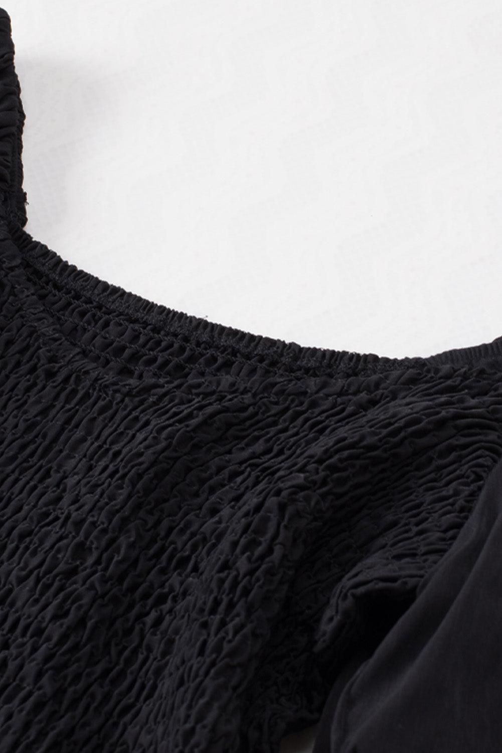 Black Boho Solid Shirred Ruffle Mini Dress - Mini Dresses - Jurkjes.co