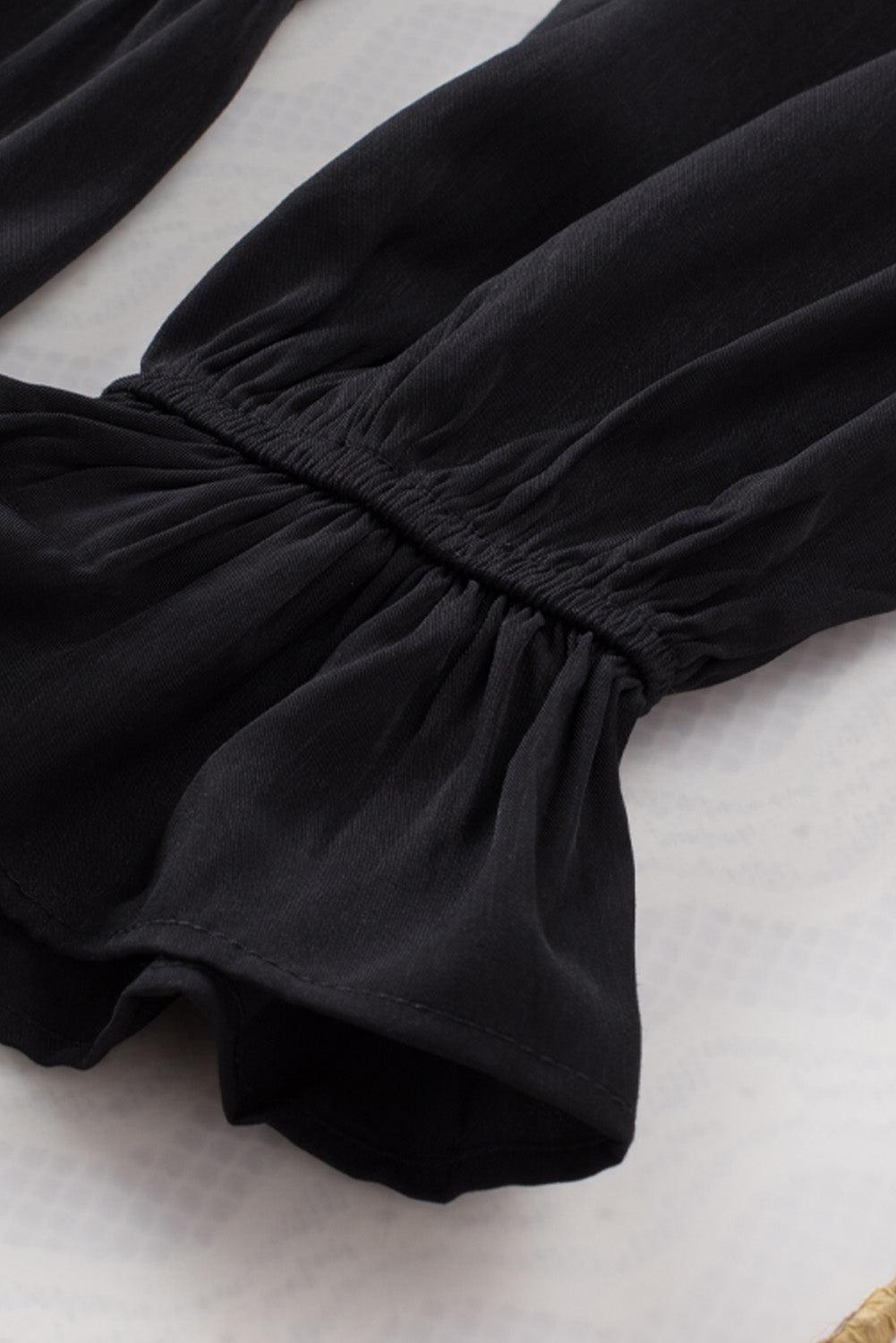Black Boho Solid Shirred Ruffle Mini Dress - Mini Dresses - Jurkjes.co