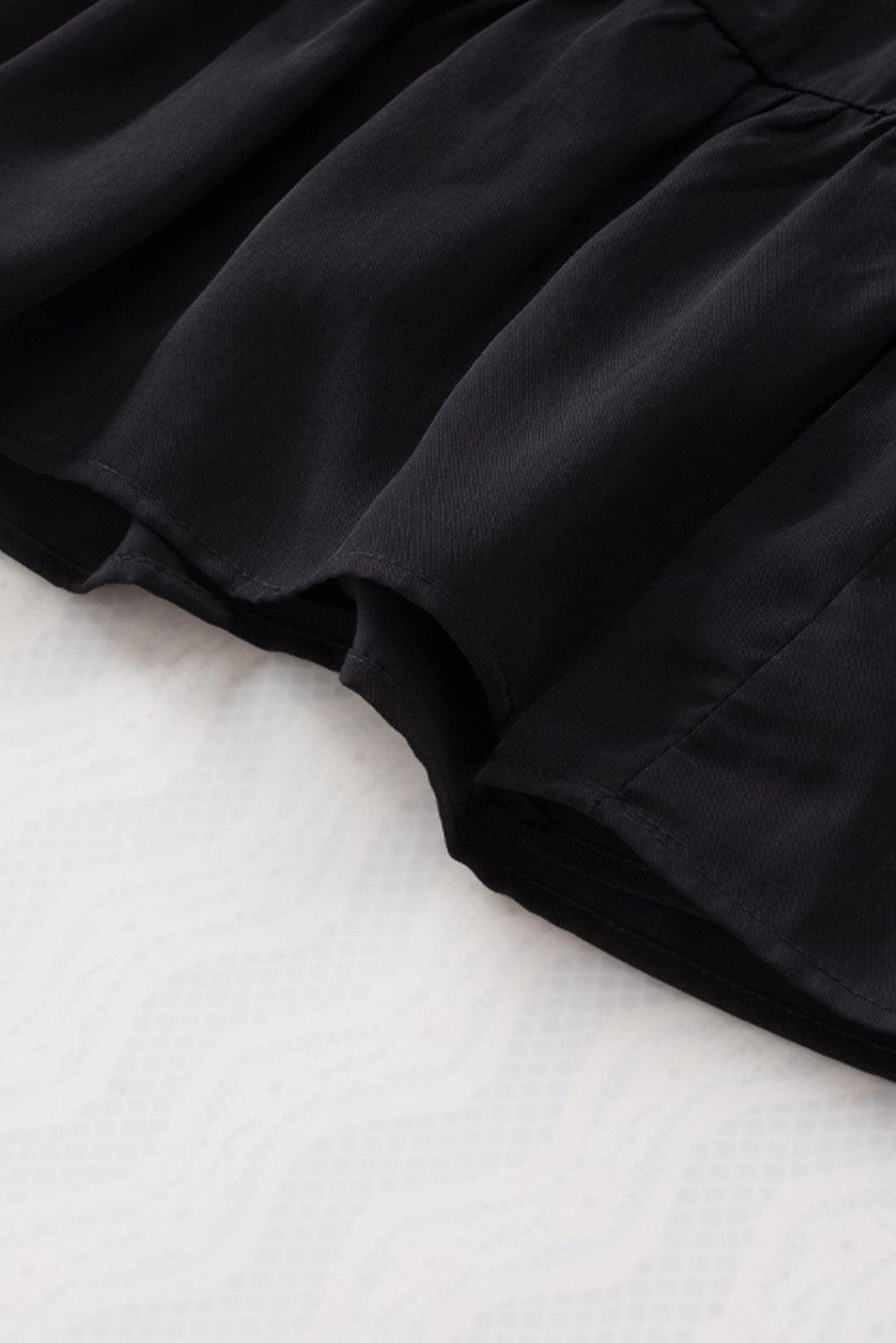 Black Boho Solid Shirred Ruffle Mini Dress - Mini Dresses - Jurkjes.co