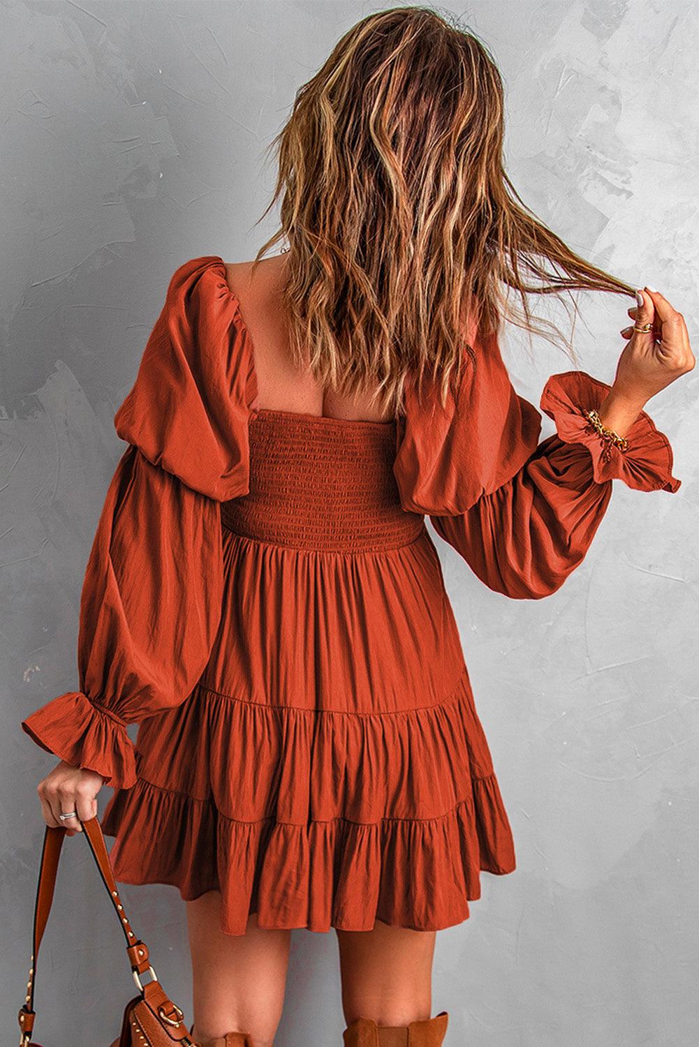 Black Boho Solid Shirred Ruffle Mini Dress - Mini Dresses - Jurkjes.co