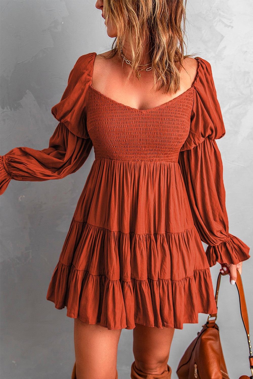 Black Boho Solid Shirred Ruffle Mini Dress - Mini Dresses - Jurkjes.co