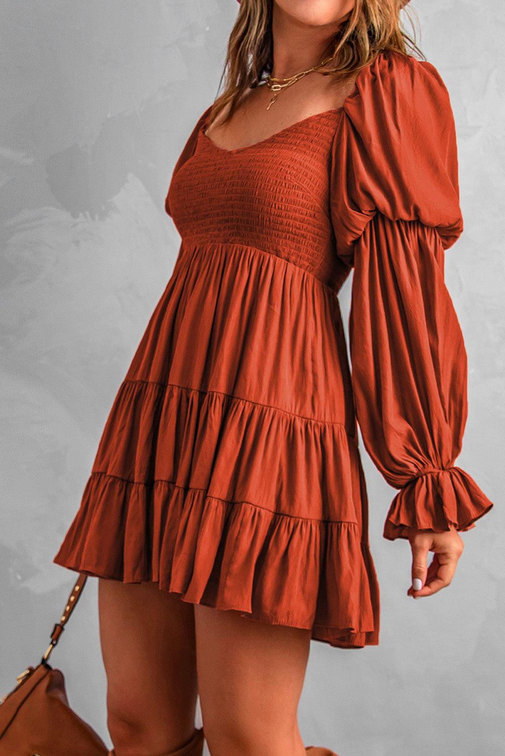 Black Boho Solid Shirred Ruffle Mini Dress - Mini Dresses - Jurkjes.co
