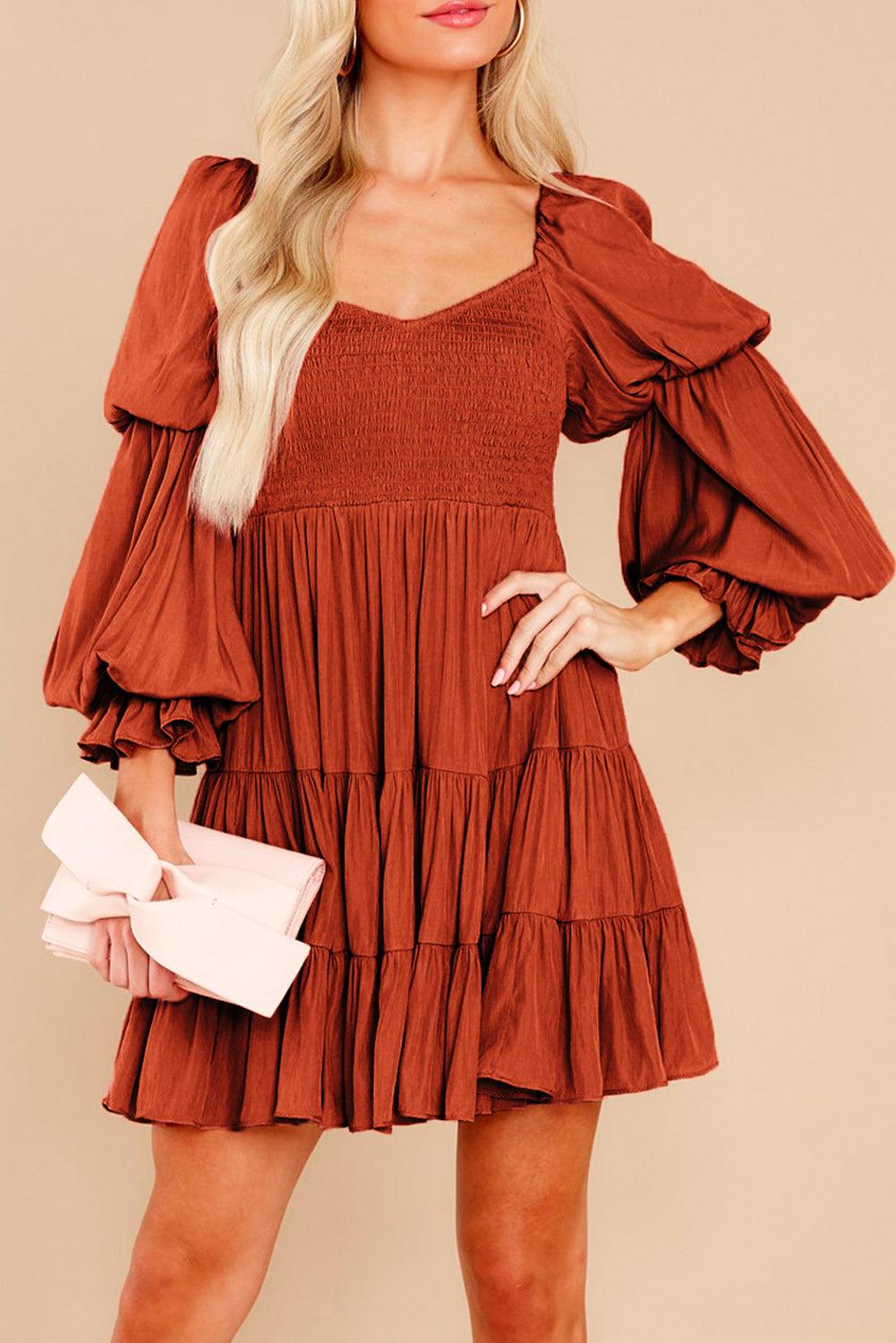 Black Boho Solid Shirred Ruffle Mini Dress - Mini Dresses - Jurkjes.co