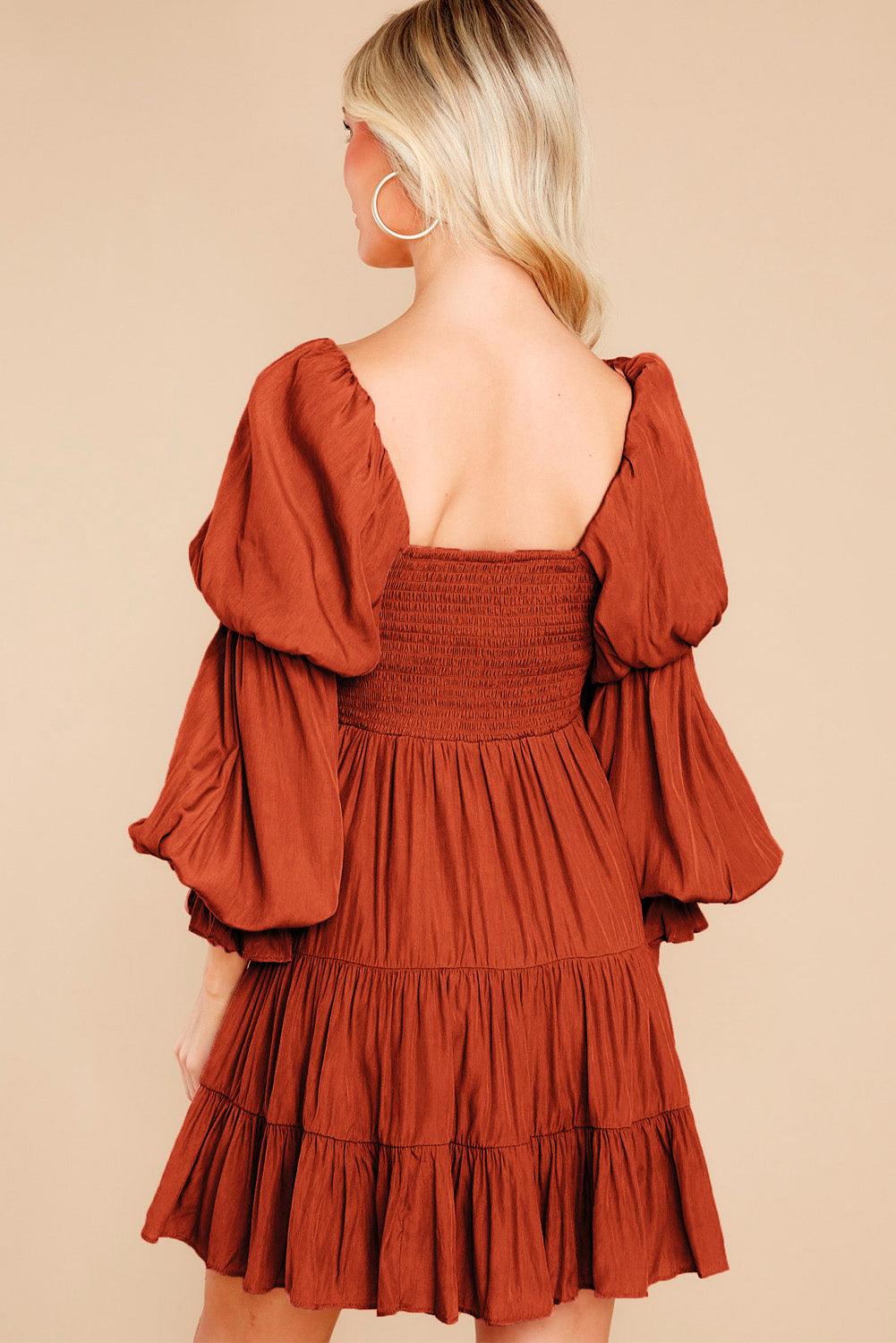Black Boho Solid Shirred Ruffle Mini Dress - Mini Dresses - Jurkjes.co