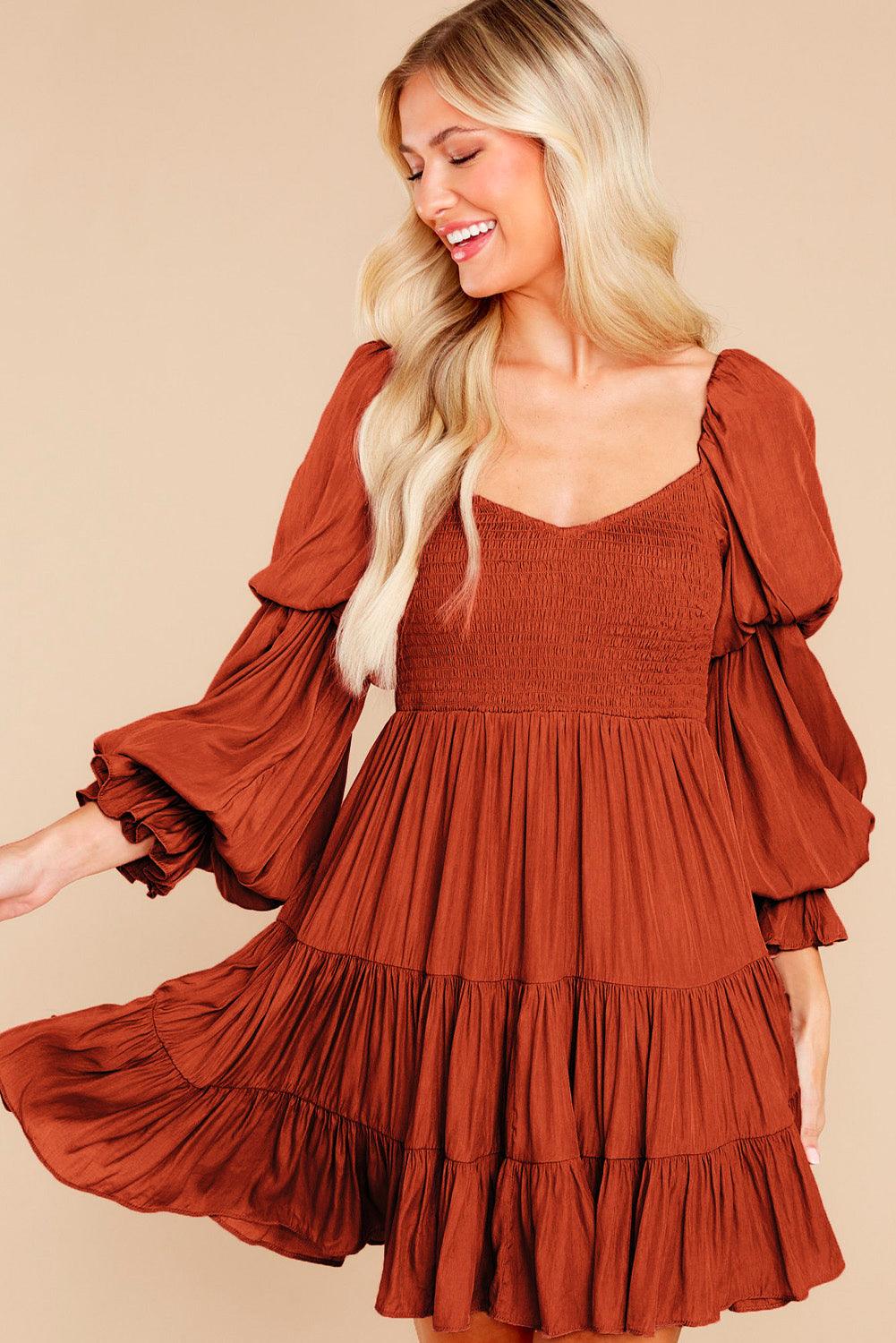 Black Boho Solid Shirred Ruffle Mini Dress - Mini Dresses - Jurkjes.co