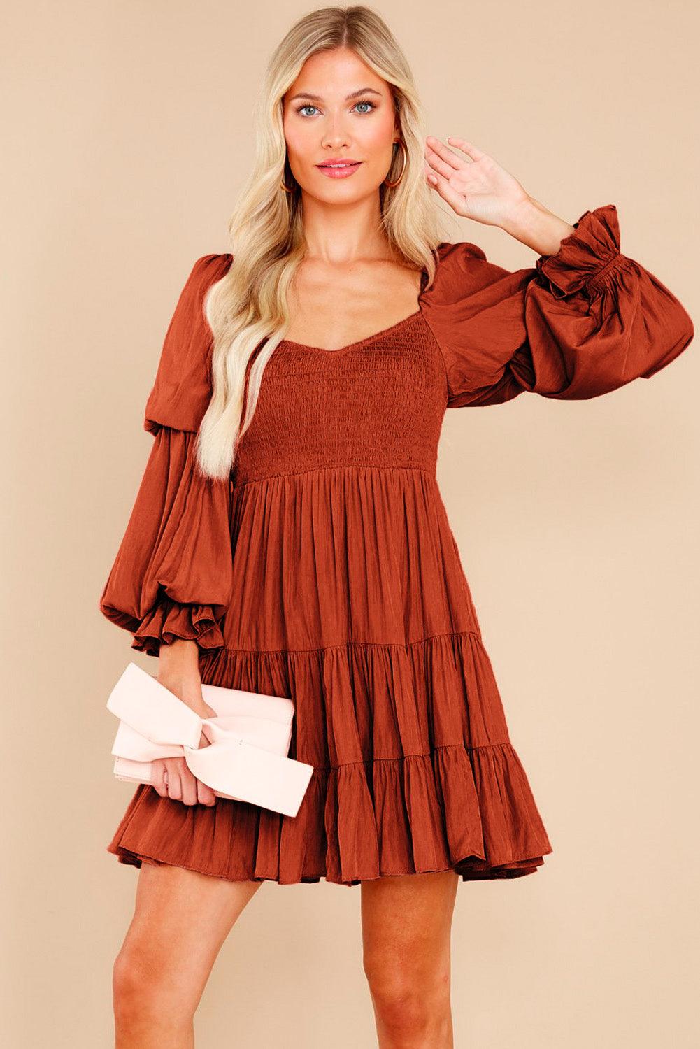 Black Boho Solid Shirred Ruffle Mini Dress - Mini Dresses - Jurkjes.co