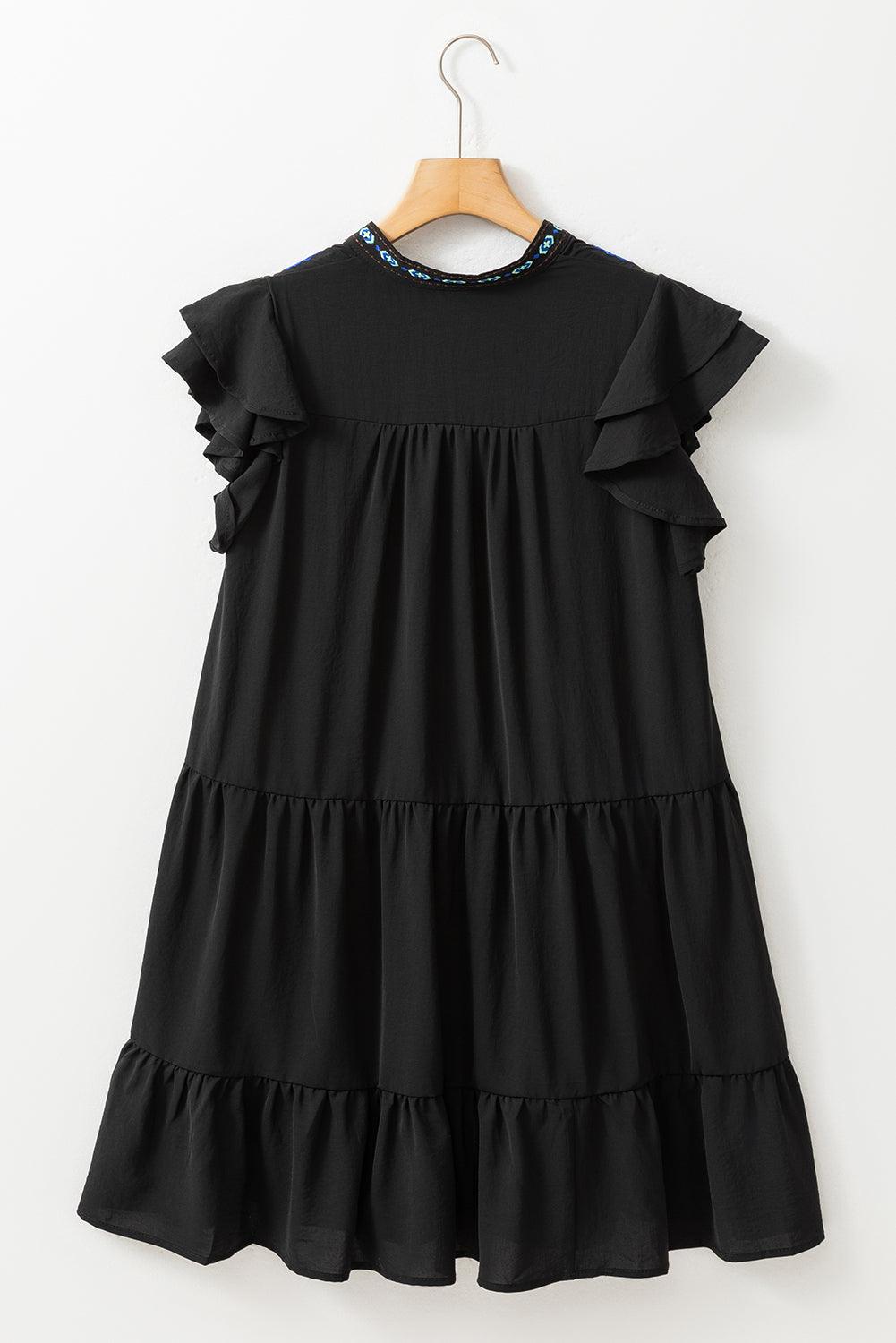 Bloemen Geborduurde Gelaagde Ruffle Mini Jurk - Mini Dresses - Jurkjes.co