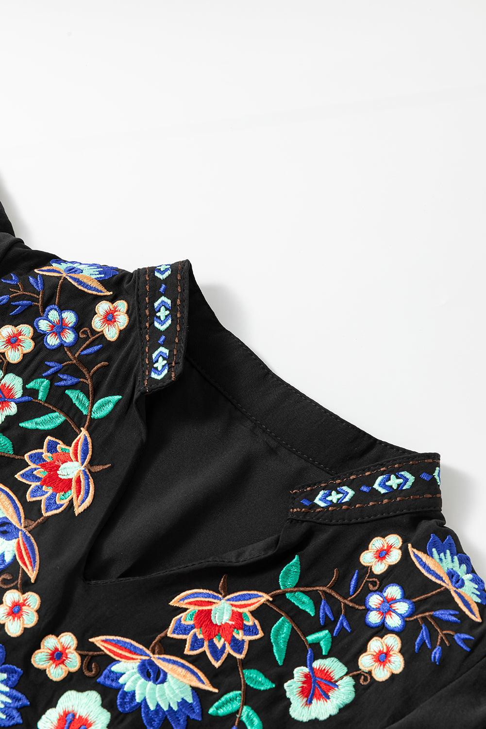 Bloemen Geborduurde Gelaagde Ruffle Mini Jurk - Mini Dresses - Jurkjes.co