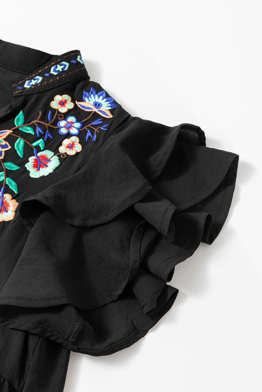 Bloemen Geborduurde Gelaagde Ruffle Mini Jurk - Mini Dresses - Jurkjes.co