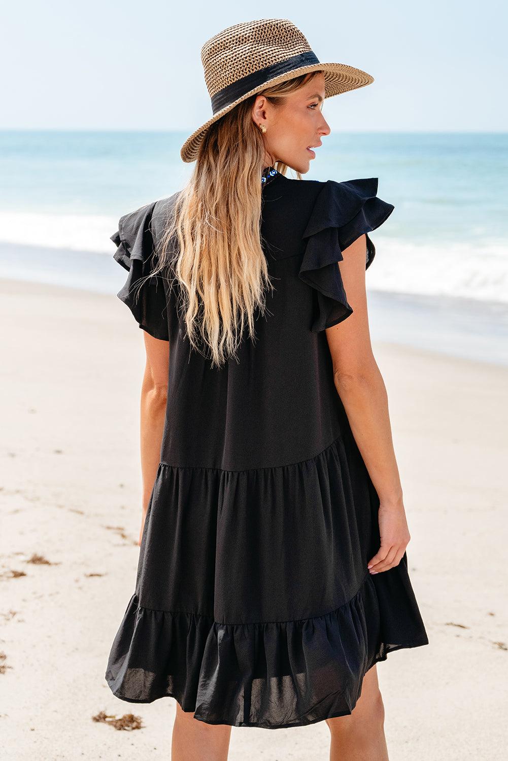 Bloemen Geborduurde Gelaagde Ruffle Mini Jurk - Mini Dresses - Jurkjes.co