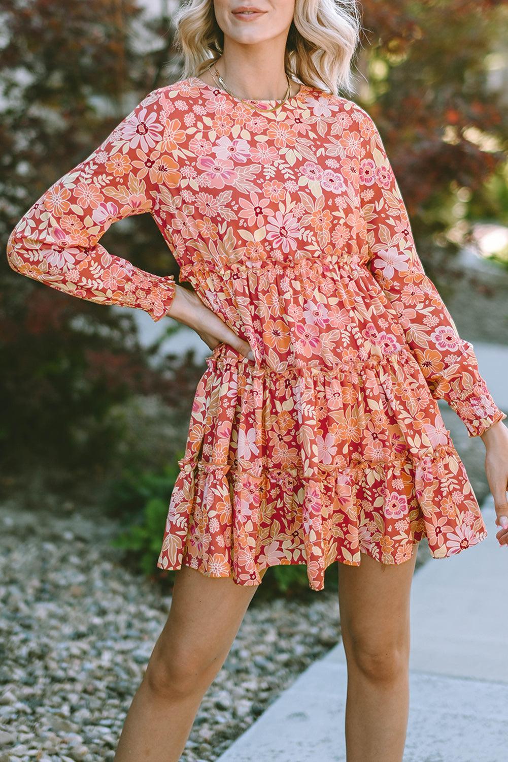 Bloemenjurk met Franjes en Lange Mouwen - Floral Dresses - Jurkjes.co