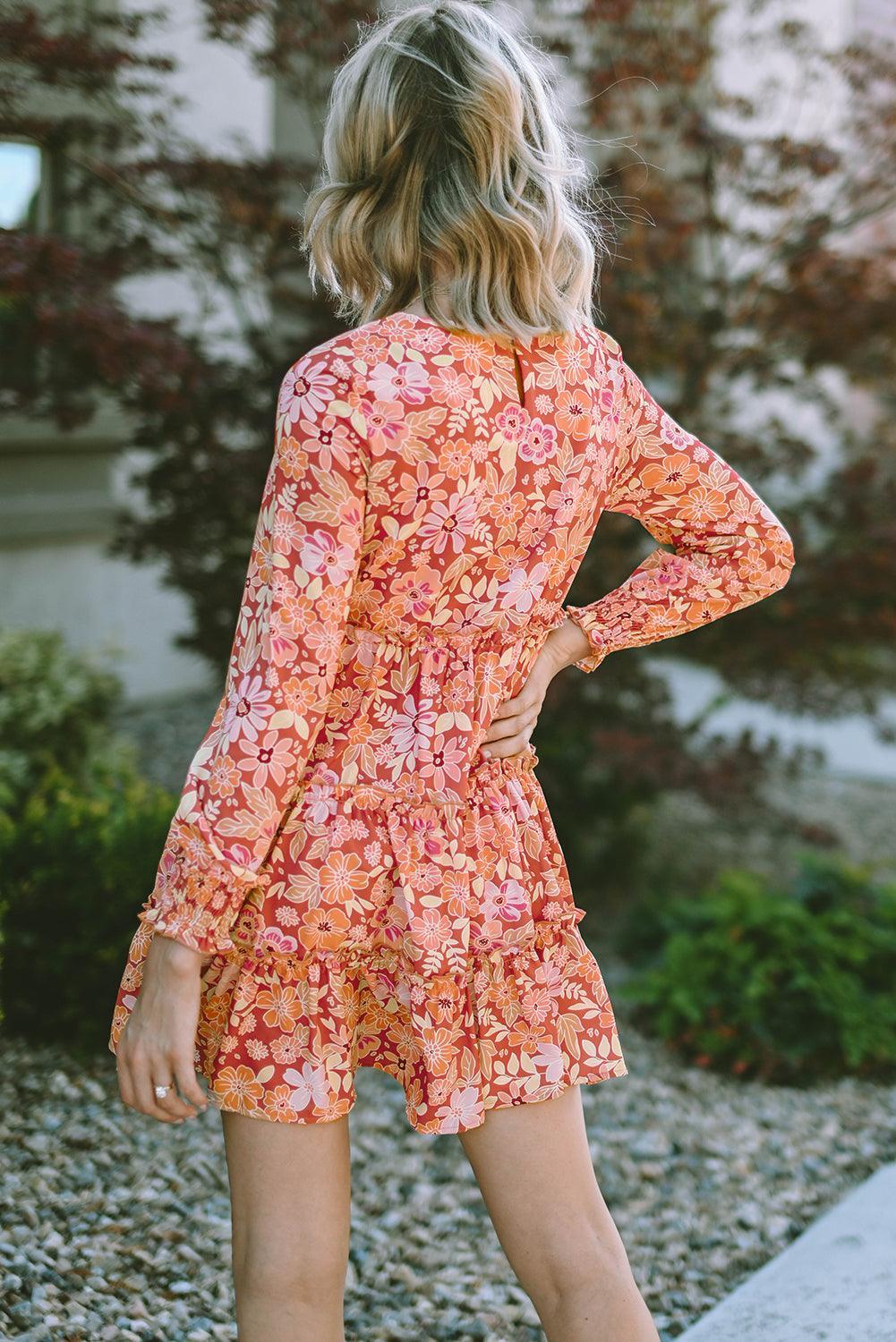 Bloemenjurk met Franjes en Lange Mouwen - Floral Dresses - Jurkjes.co