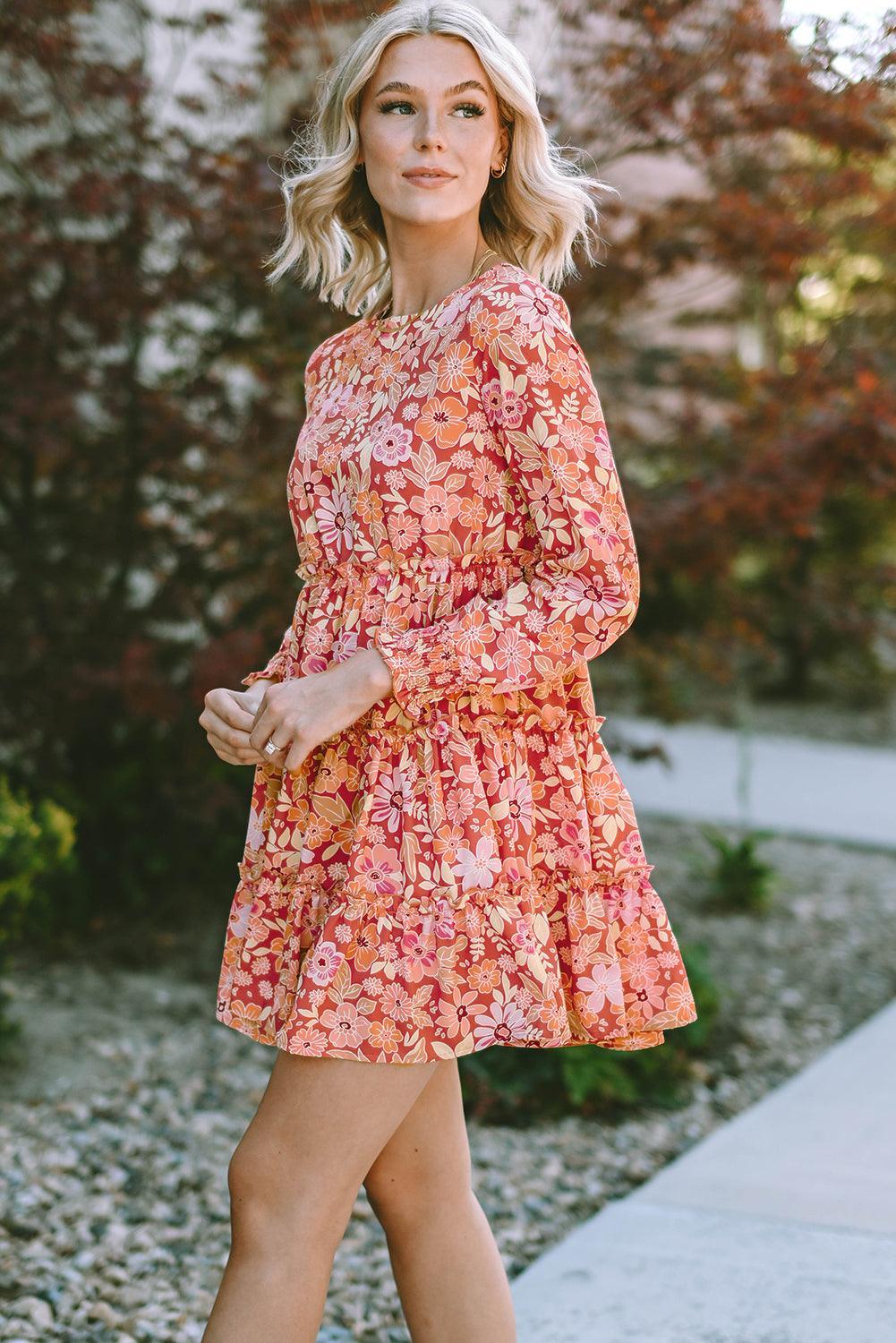 Bloemenjurk met Franjes en Lange Mouwen - Floral Dresses - Jurkjes.co
