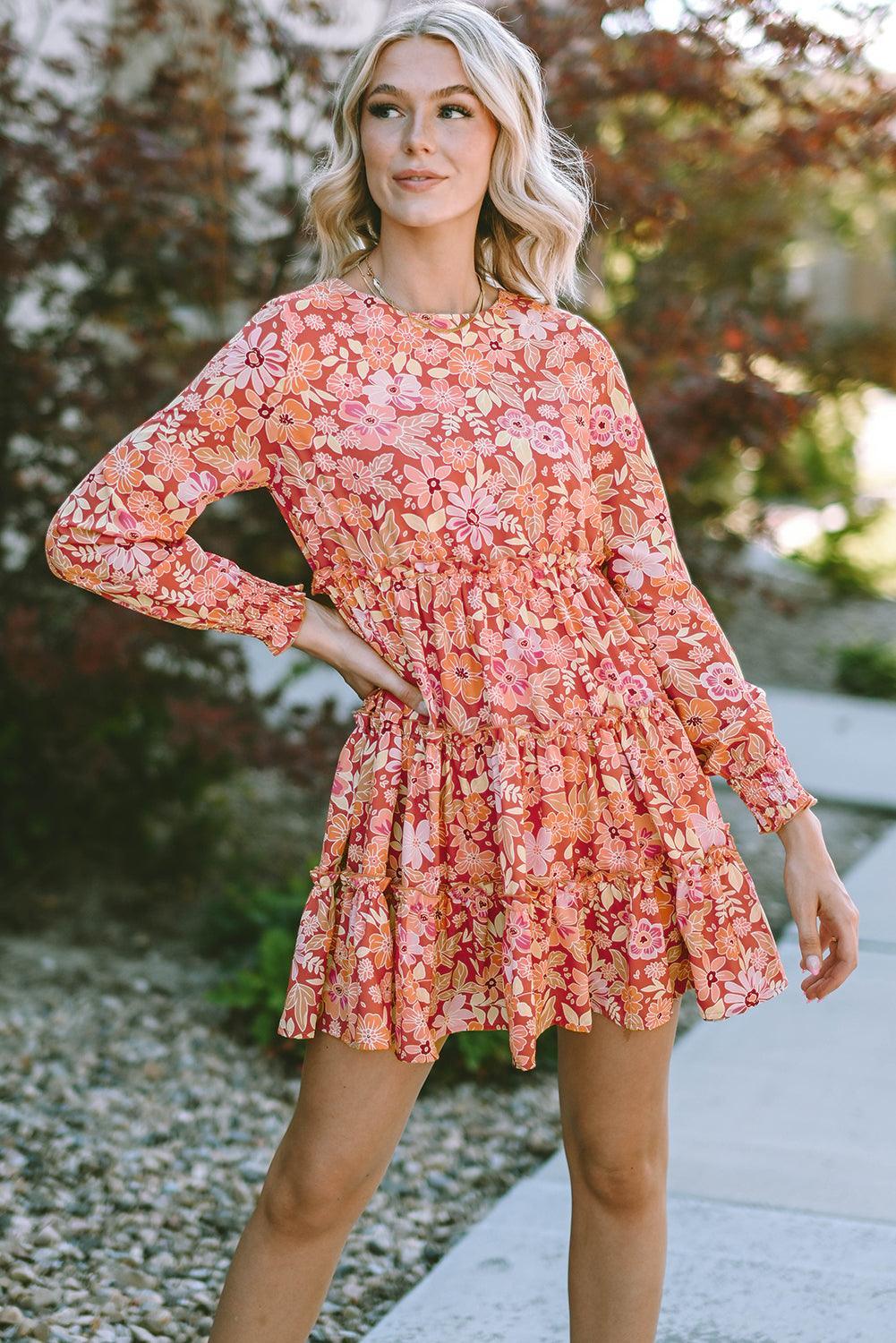 Bloemenjurk met Franjes en Lange Mouwen - Floral Dresses - Jurkjes.co