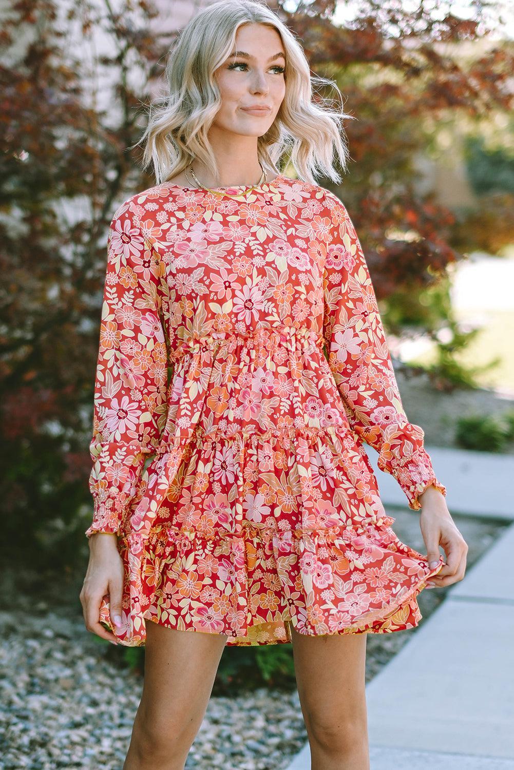 Bloemenjurk met Franjes en Lange Mouwen - Floral Dresses - Jurkjes.co