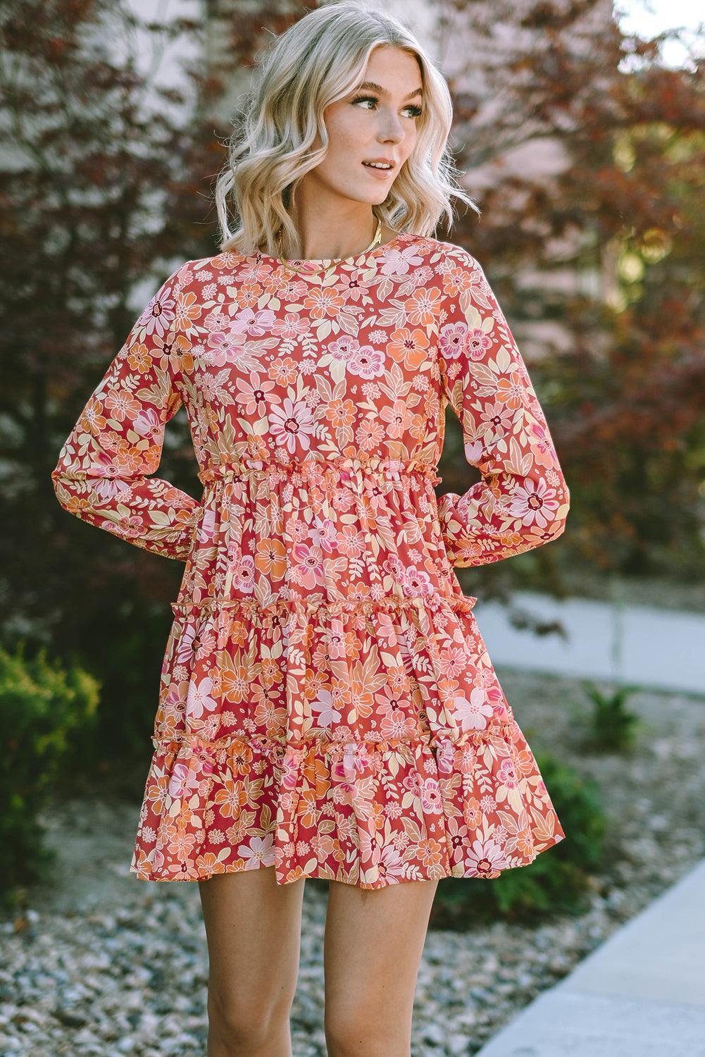 Bloemenjurk met Franjes en Lange Mouwen - Floral Dresses - Jurkjes.co
