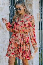 Bloemenjurk met Frivole Kraag en Lange Mouw - Floral Dresses - Jurkjes.co