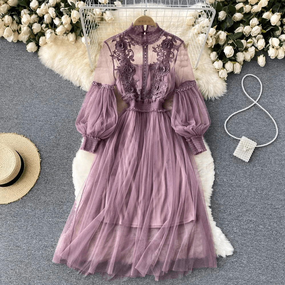 Bloemenjurk met Kant en Lantaarnmouwen - CB - Dresses - Jurkjes.co
