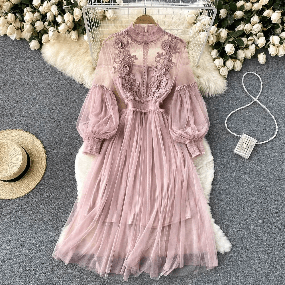 Bloemenjurk met Kant en Lantaarnmouwen - CB - Dresses - Jurkjes.co