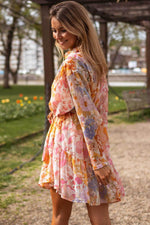 Bloemenprint Mini Jurk met Knoopsluiting en Ruches - Floral Dresses - Jurkjes.co