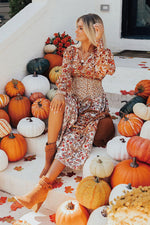 Bloemenprint Ruffle Midi Jurk met Lange Mouwen - Floral Dresses - Jurkjes.co