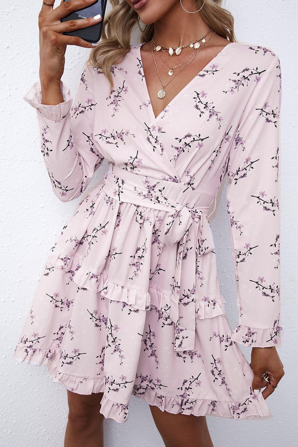 Bloemenprint Ruffle Wrap Mini Jurk - Mini Dresses - Jurkjes.co