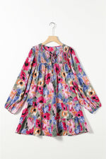 Bloemenprint Shift Jurk met Strik en Pofmouwen - Floral Dresses - Jurkjes.co