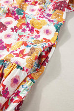 Bloemenprint Split Neck Jurk met Vlindermouwen - Floral Dresses - Jurkjes.co